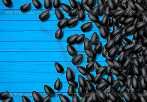 Sunflower seeds background with heap of black grains - vector clipart