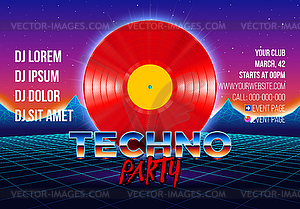 Плакат вечеринки 80-х с фоном в стиле аркады и - рисунок в векторе