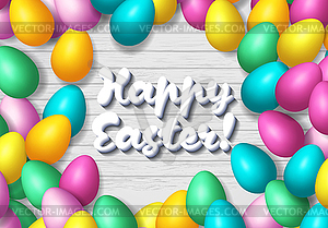 Easter frame with shiny colorful happy eggs spread - vector clip art