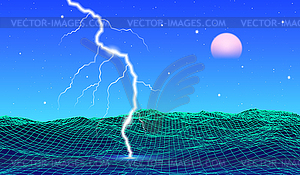 Retro 80s styled futuristic landscape with neon - vector image