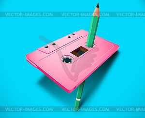 Pink vibrant compact cassette 80s styled with - color vector clipart