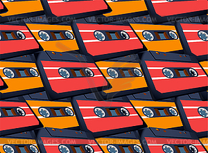 Compact cassette seamless pattern with floating or - vector clipart