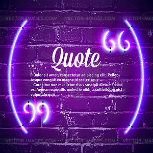 Retro neon glowing quote marks frame on wall - vector clipart