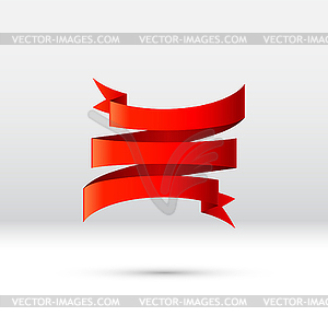 Curled red ribbon, banner or gift tape for holiday - vector image