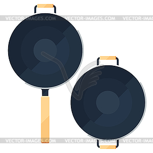 Wok frying pan sign set or flat icons collection - vector clipart