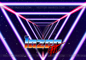 Neon tunnel in space with 80s styled lazer lines - vector clipart / vector image