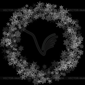 Snowfall with random snowflakes in dark - vector clipart