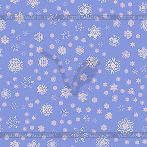 Christmas snowflakes seamless pattern with snowfall - color vector clipart