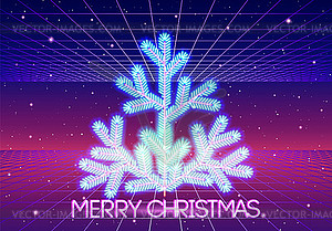 Christmas card with 80s styled neon Christmas tree - vector clip art