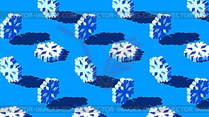 Winter background with 3D snowflakes pattern on blu - vector image