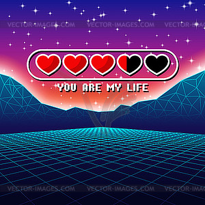 Valentines Day hearts of love themed retro game car - vector image