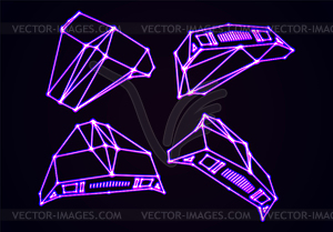 Neon space ships set of attacking invaders or - vector clipart