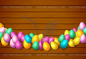 Easter frame with shiny colorful happy eggs spread - vector image