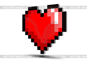 3D red heart with black edge in pixels for - vector image