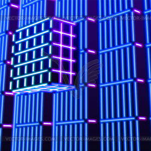 Neon background with ultraviolet 80s grid landscape - vector clipart / vector image
