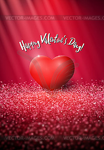 Valentine`s Day vertical card with red heart on pin - vector image