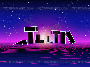 Neon landscape with 80s retro wave game style - vector clipart / vector image