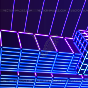 Neon background with ultraviolet 80s grid landscape - vector clip art