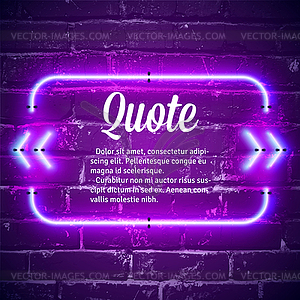 Retro neon glowing quote marks frame on wall - vector clipart