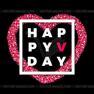 Glitter heart Valentines Day greeting card with - vector image