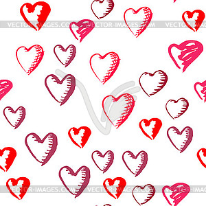 Drawn hearts seamless pattern for Valentines Day - vector image