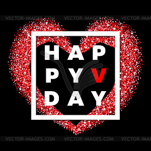 Glitter heart Valentines Day greeting card with - vector clipart