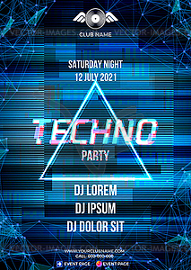 Glitch party poster with blue background and - vector clipart