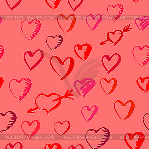 Drawn hearts seamless pattern for Valentines Day - vector clipart