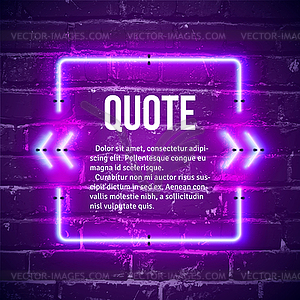 Retro neon glowing quote marks frame on wall - vector image