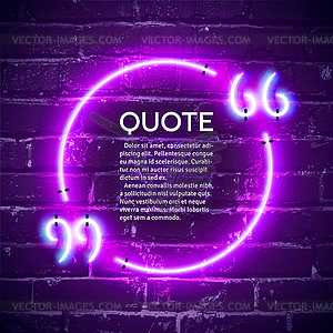 Retro neon glowing quote marks frame on wall - vector image