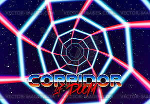 Neon tunnel in space with 80s styled lazer lines - vector clip art