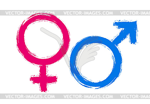 Female and male signs or icons drawn with brush - vector clipart