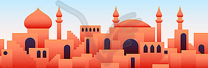 Arabic city panorama in orange desert color with - vector image