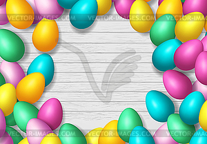 Easter frame with shiny colorful happy eggs spread - vector clipart