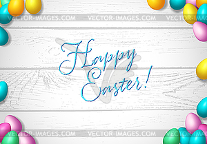 Easter frame with shiny colorful happy eggs spread - vector image