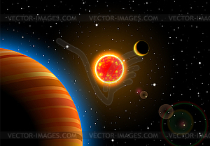 Scenic space landscape with sun or star and - vector clipart