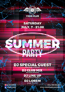 Glitch party poster with red background and - vector clipart