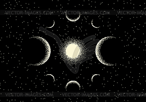 Space landscape with scenic view on planet and star - vector clip art