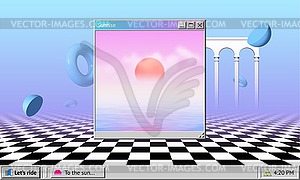 Vaporwave abstract background with OS window with - royalty-free vector clipart