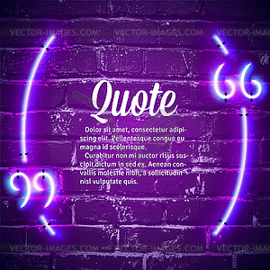 Retro neon glowing quote marks frame on wall - vector clipart