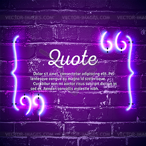 Retro neon glowing quote marks frame on wall - vector clip art