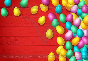 Easter frame with shiny colorful happy eggs spread - vector clip art