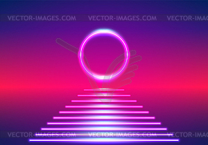 Bright neon lines 80s background as retro sunrise o - royalty-free vector clipart