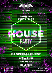 Glitch party poster with red background and - vector image