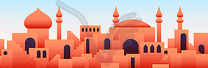 Arabic city panorama in orange desert color with - vector image