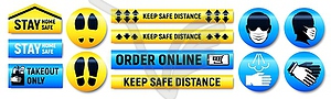 Keep Distance and Stay Home stickers and markers se - vector image