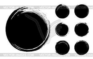 Collection of abstract brushed black ink circles - vector clipart