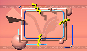 Abstract 90s styled frame with flying 3d objects an - vector EPS clipart