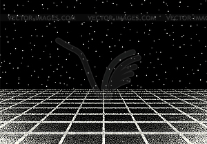 Retro dotwork landscape with 80s styled laser grid - vector clip art