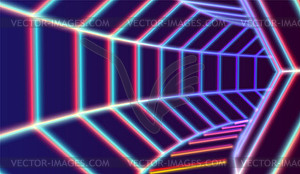 Неоновый туннель в космосе с лазерными линиями в стиле 80-х годов - изображение векторного клипарта